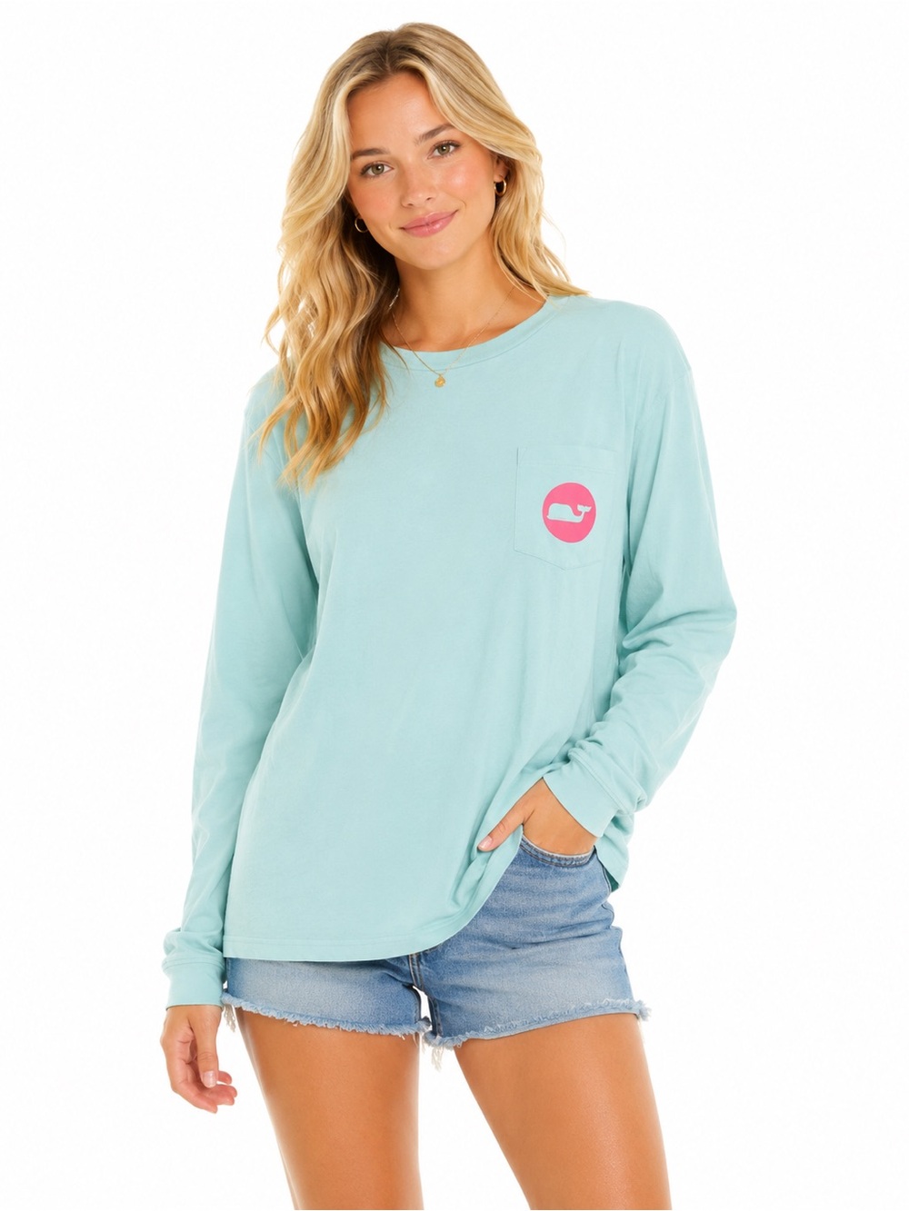 Vineyard Vines Size Medium Women’s Pocket Graphic Long Sleeve Tee - Aqua